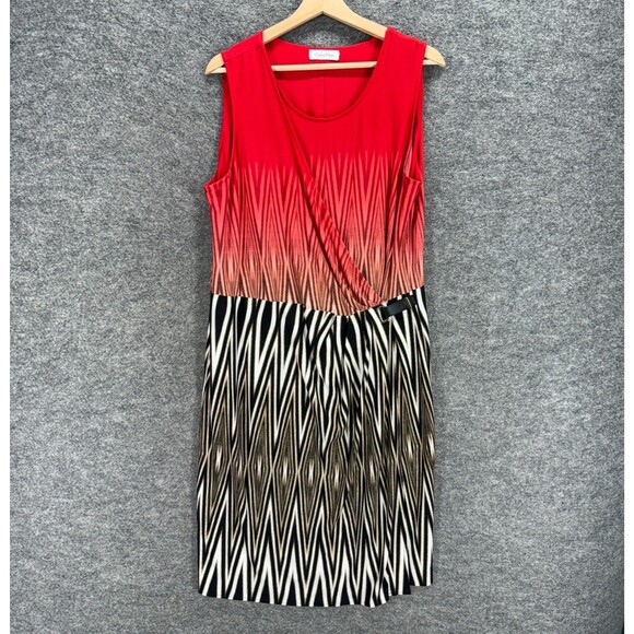 Calvin Klein Dress Women M Medium Red Striped Shift Midi Sleeveless Casual - Picture 1 of 7